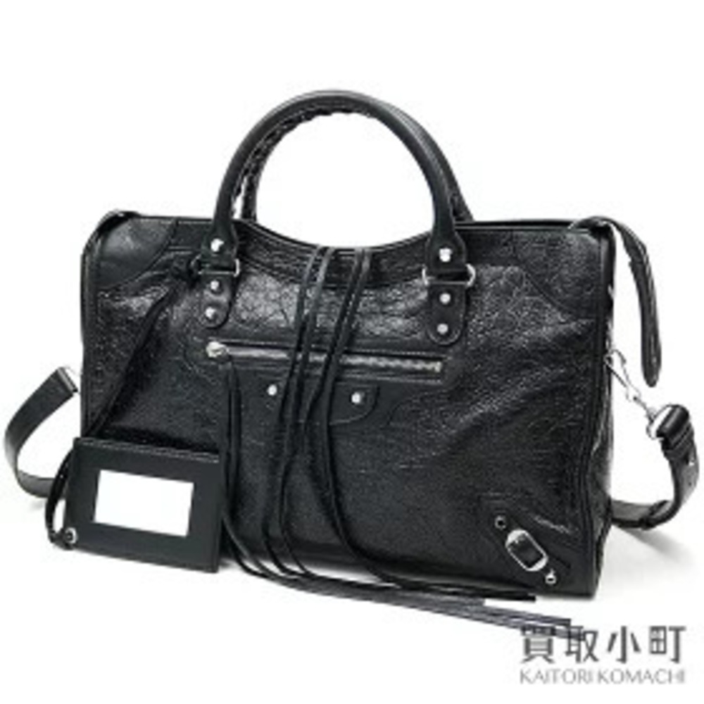 Balenciaga City Silver Noir Black Lambskin Stud Editors Carry Shoulder Bag